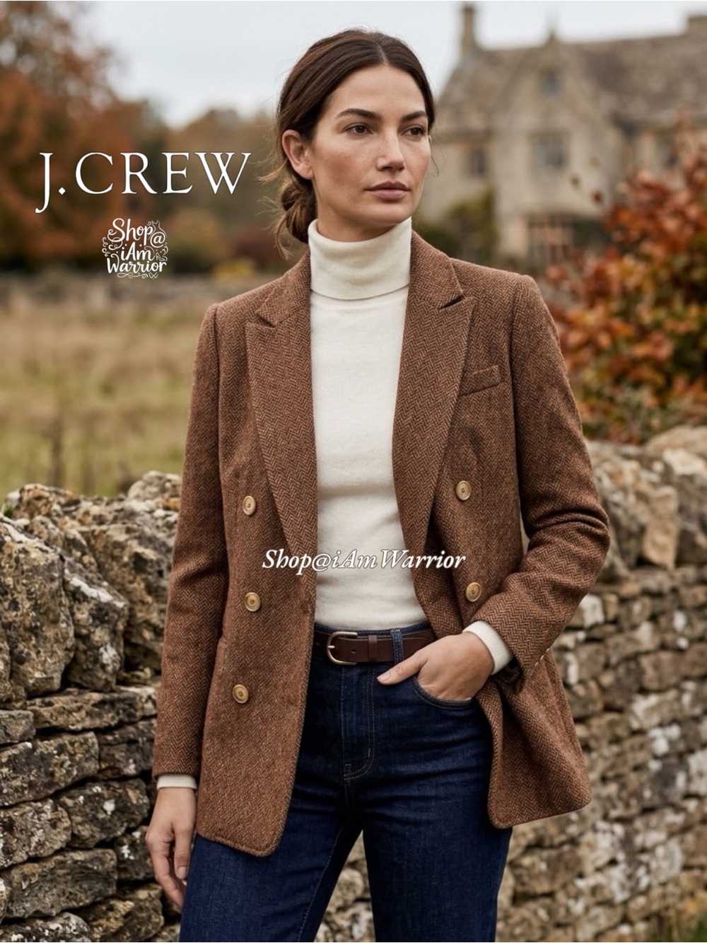 J.Crew British Wool Nutmeg Herringbone Double Breasted Blazer Jacket
